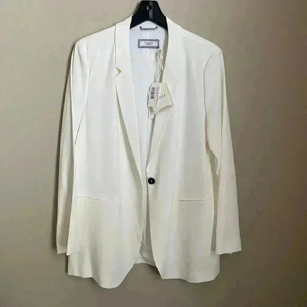 Peserico Long Crepe Blazer Size 50 XXL White Ivory Italian Single‎ Button NWT